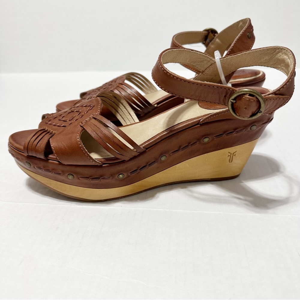 Frye Charlie Huarache Ankle Leather Wedges Brown Size 11